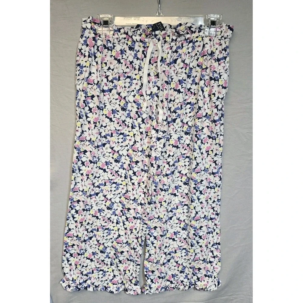 Polo RALPH LAUREN‎ Womens SMALL Lounge PANTS Navy Floral Drawstring CAPRIS